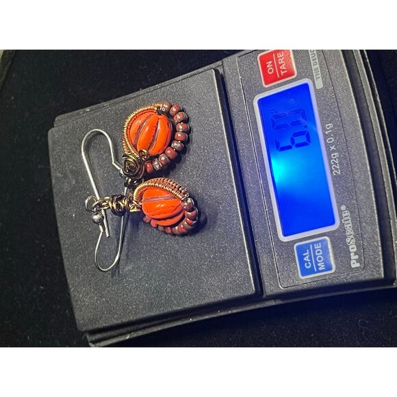 Handmade Wire Wrap Earrings Pumpkins - Picture 2 of 10